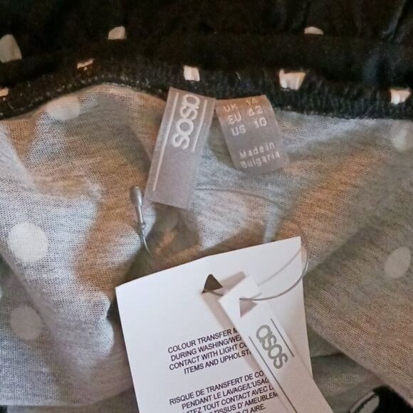 ASOS Dress Womens Size 10 Black White Polka Dot Off Shoulder Ruffle Button Front - Picture 6 of 7